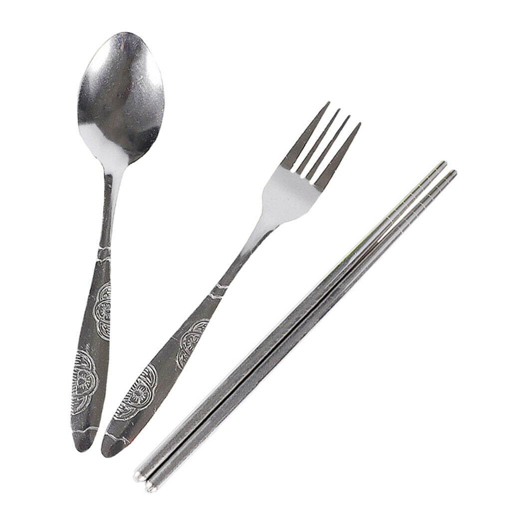 Reusable Stainless Steel Chopsticks Fork Spoon Set Travel Camping Portable