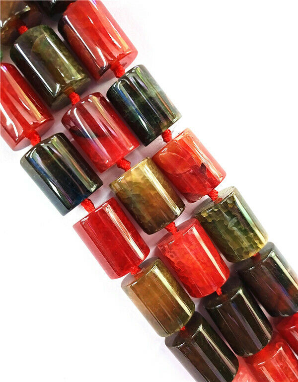 1 Strand 20x15mm Colorful Dragon Veins Agate Cylinder Loose Beads 15.5" HH8457
