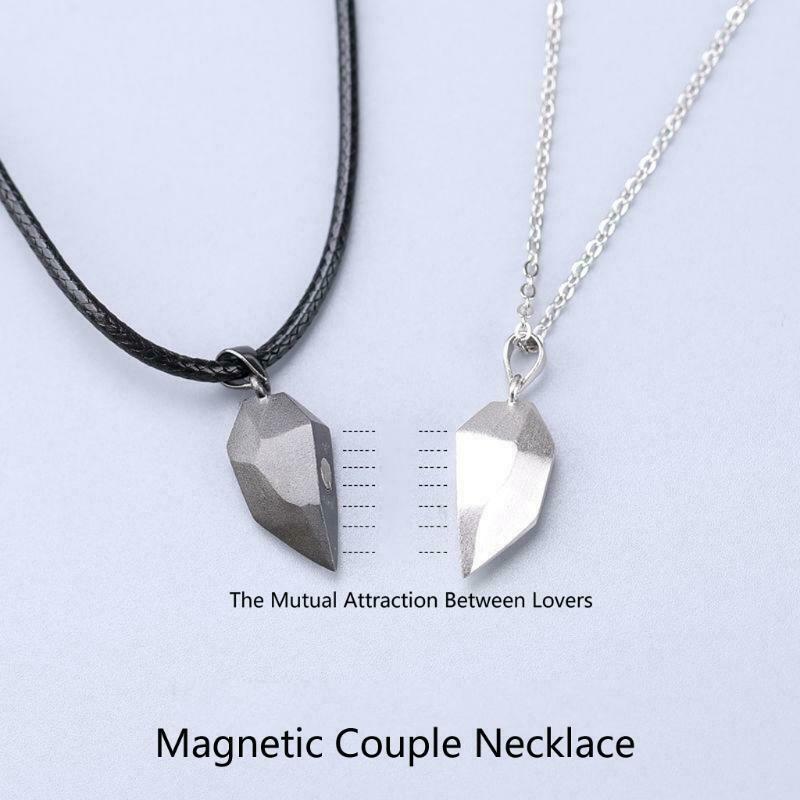 2Pcs Lovers Heart Pendant Couple Strong Magnetic Distance Heart Pendant Necklace