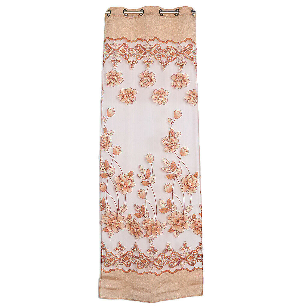 250x100cm Flower Pattern Jacquard Door Window Tulle Voile Curtain- Coffee UK