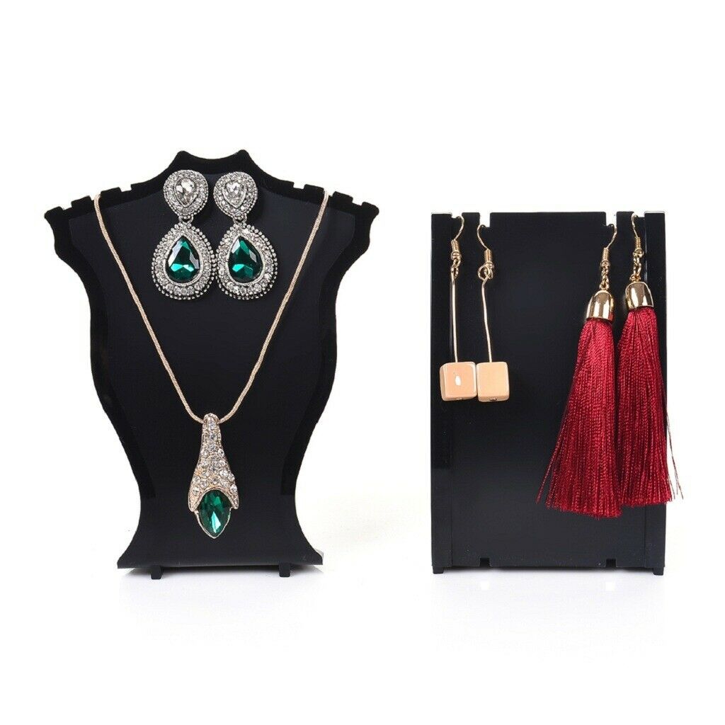 2X Novelty Plastic Sector Shape Stud Necklace Chain Jewelry Display Stand Black