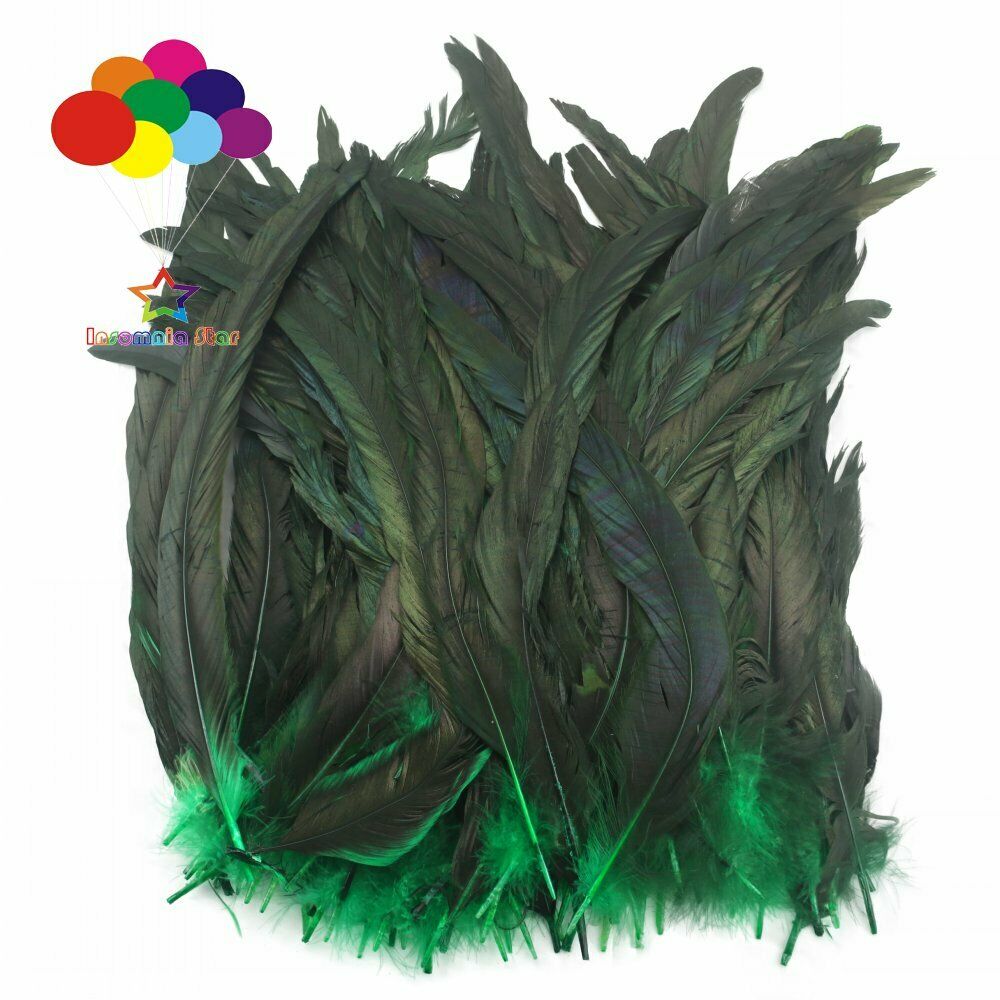 Grass green dyeing 100 Pcs 12-14Inch/30-35cm Cock Chicken Tail natural Feathers