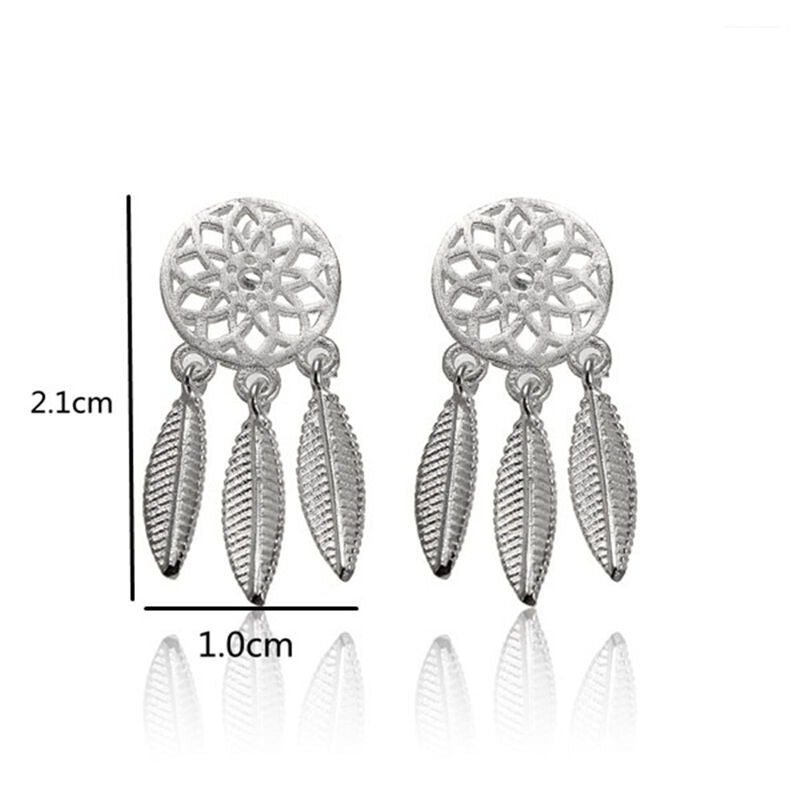 1Pair Bohemia Women Dream Catcher Feather Ear Stud Drop Earrings Jewelry  H Rf