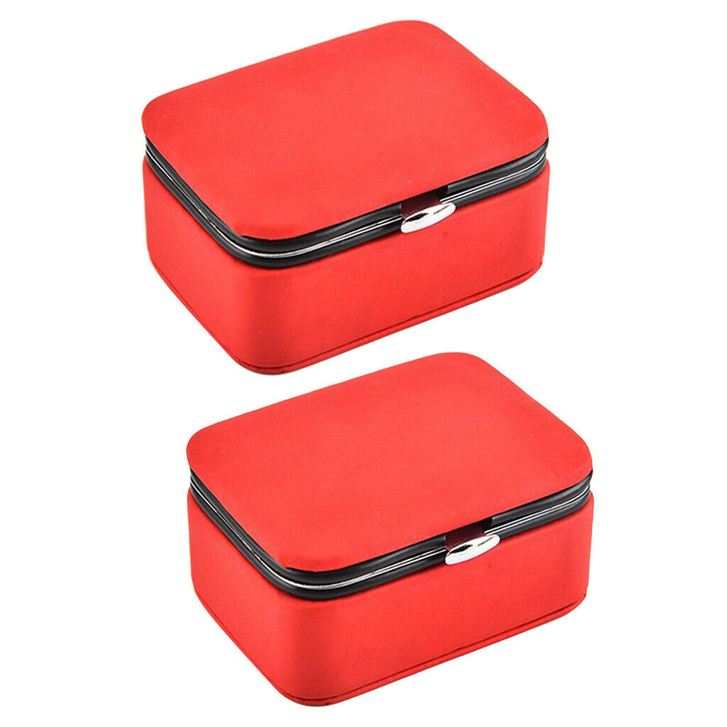 2 Pack PU Leather Jewelry Gift Box Pendant Earrings Trinket Storage Box Red
