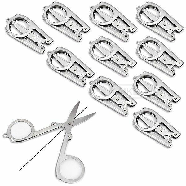 10x Stainless Steel Folding Scissors Keychain Sewing Travel Camping Outdoor Tool