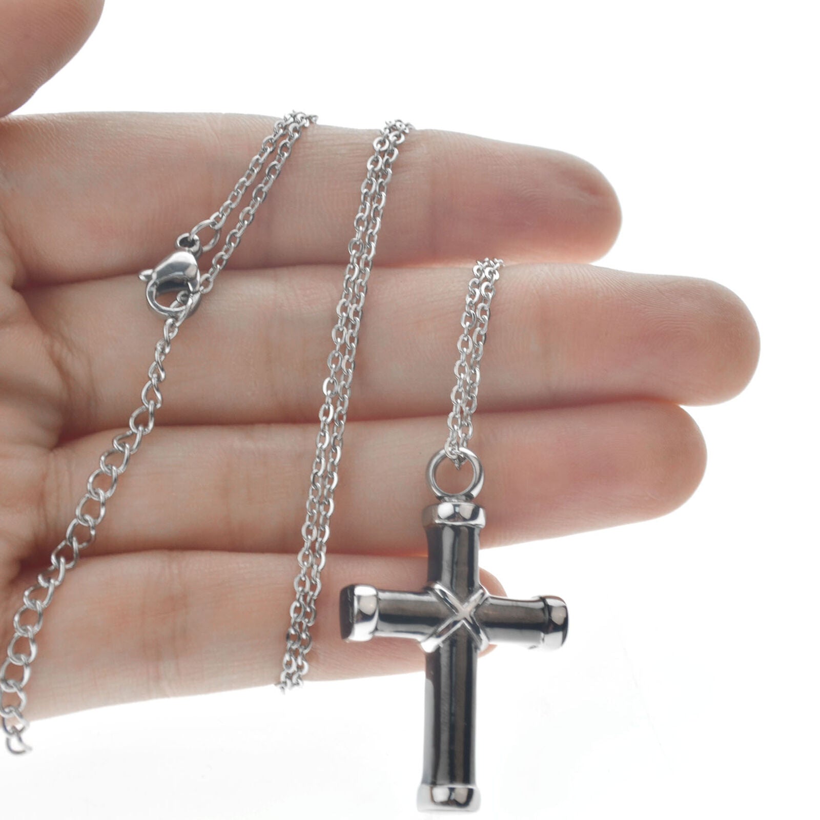 Cross Shape Stainless Steel Cremation Jewelry Hold Ashes Keepsake Urn Necklace