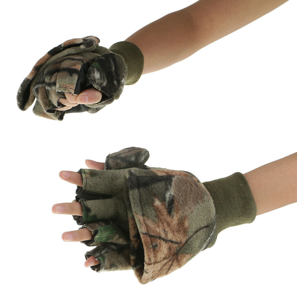 Convertible Fingerless Gloves with Mitten Cover for Fishing Hunting Cycling