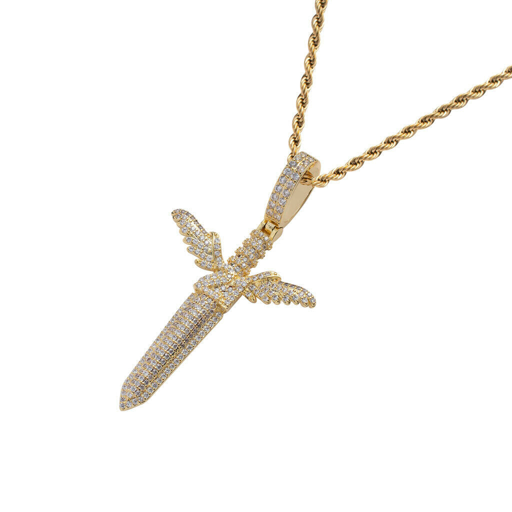 Cubic Zirconia Pendant Necklace Crystal Sweater Chain Hip Hop Jewelry Golden