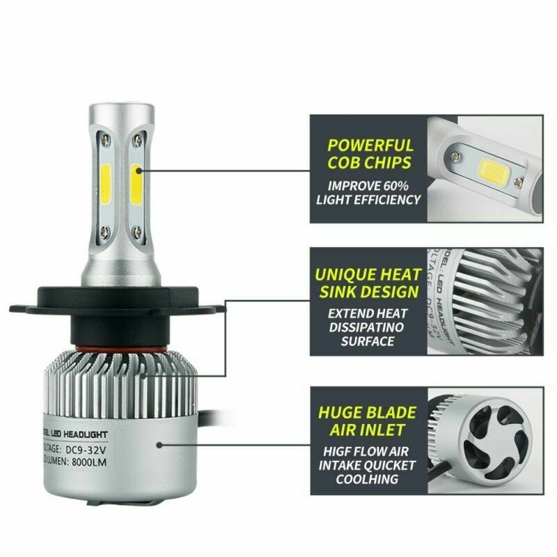 2xAuto Car LED H4 HB2 Hi/Lo 2 Bulbs Fog Driving Headlight Kit 160W 16000LM 6000K
