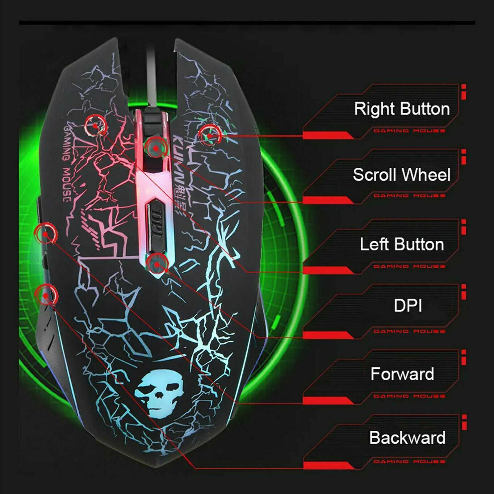 Waterproof LED Backlit Wired Mechanical Gaming Keyboard 2400DPI Mouse Pad Combo