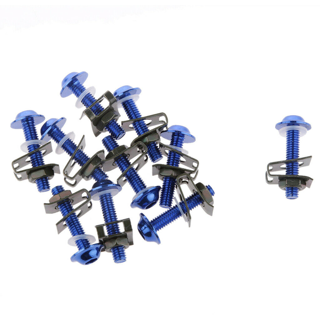 10Pcs Motorcycle CNC M6 Fairing Bolts Kit Fastener Clips Washes Screws Blue