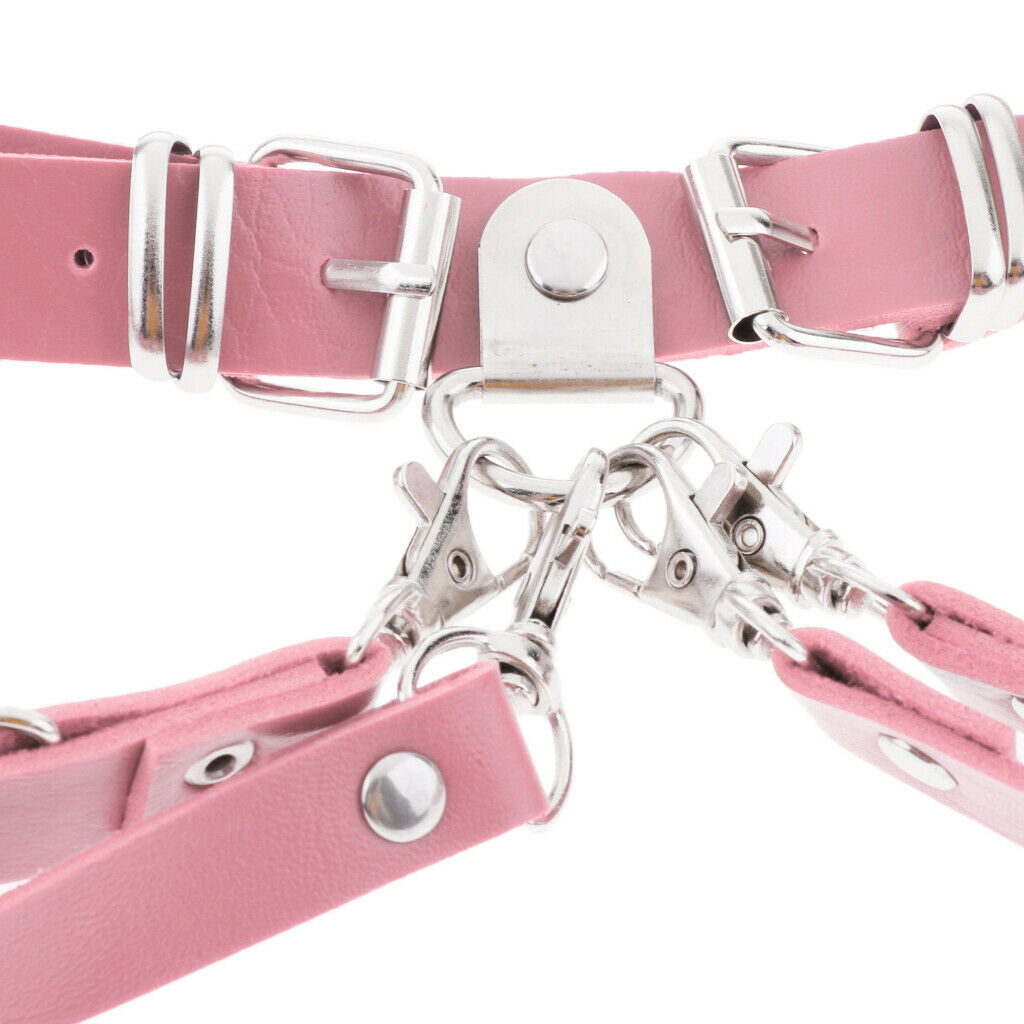 Fashion Gothic Punk Belt Adjustable Metal Body Chain PU Leather Women Pink