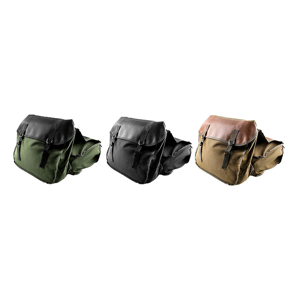 2Pcs Large Travel Saddlebag Heavy-Duty Canvas Motorbike Tail Bag Green+Brown