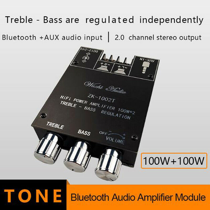 ZK-1002T 100W*2 Bluetooth 5.0 Amplifier Board 2-Ch Stereo Amplifier Treble BBDA
