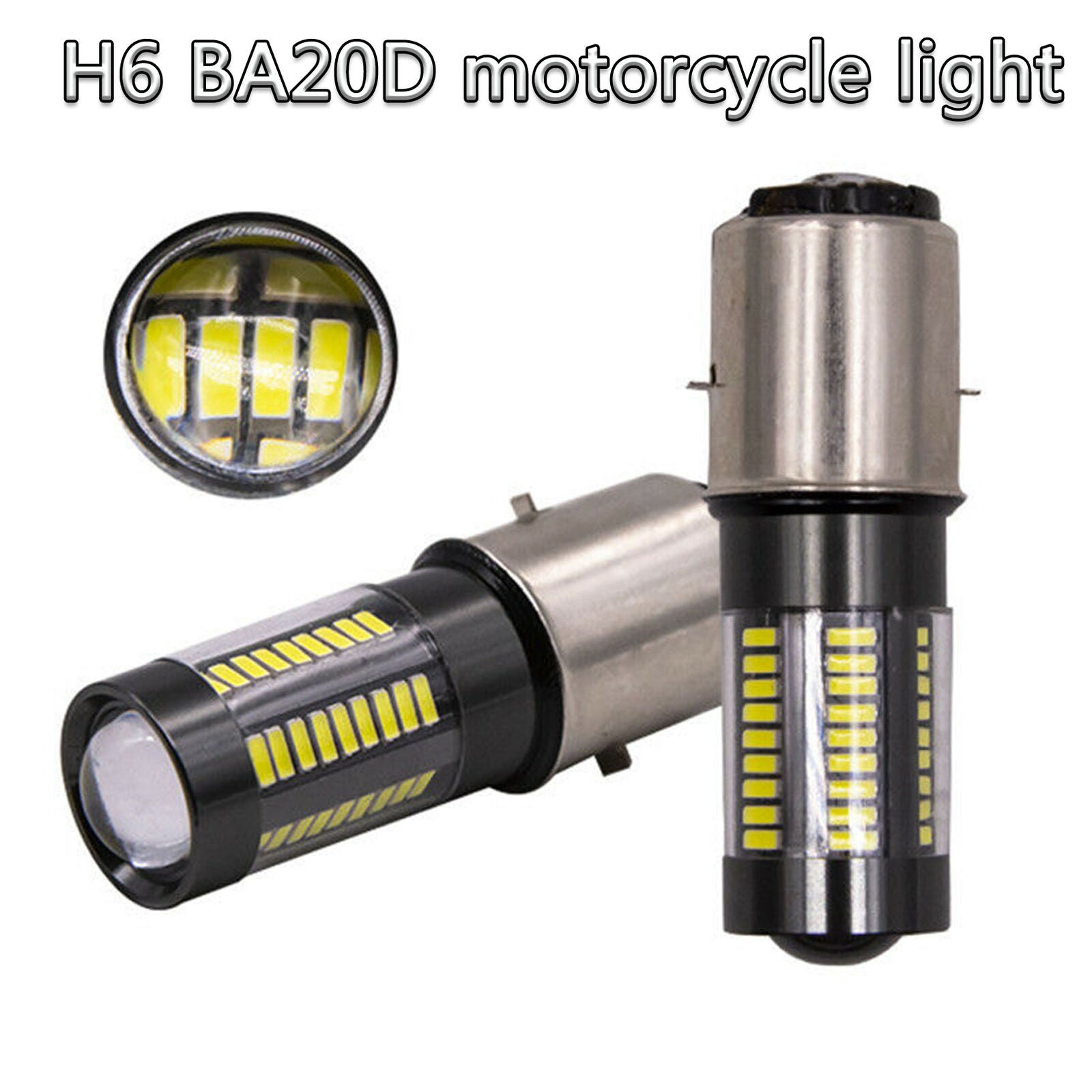 BA20D White LED Headlights Bulbs For Car Motorcycle Hi/Lo Beam 6000K DRL 1PC