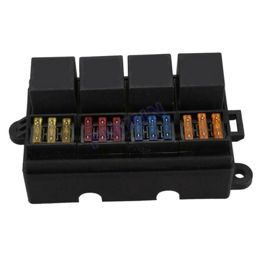 12 Way Blade Fuse Holder Box w/ Terminals 4 Pin 40A Relay for Car Truck Boat