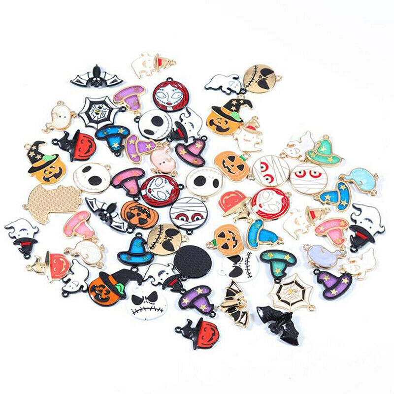 10Pcs Halloween Bat Pumpkin Mix Style Enamel Charms Pendant DIY Jewelry Mak FG