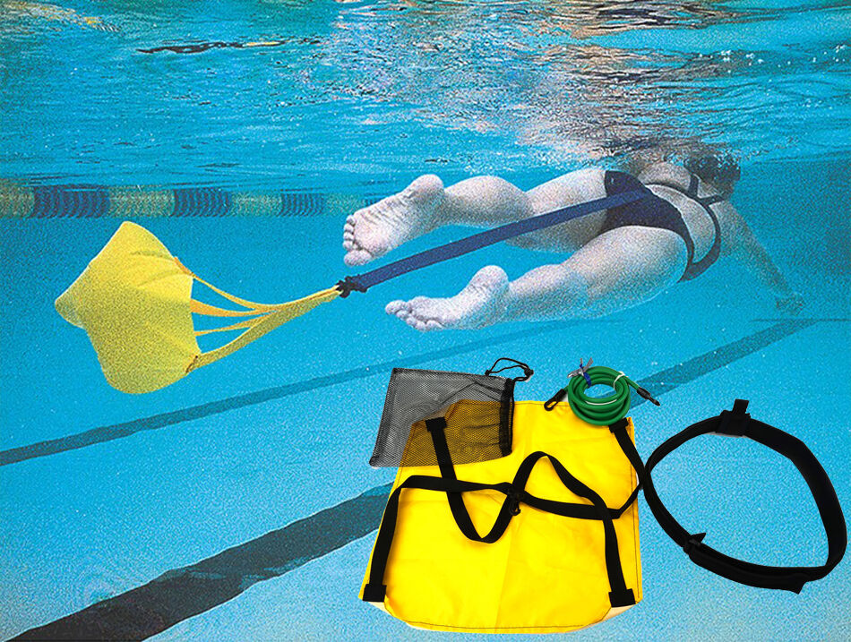 Swim Resist Parachute Drag Trainer Belt Tow Tether Training Leash -NEW