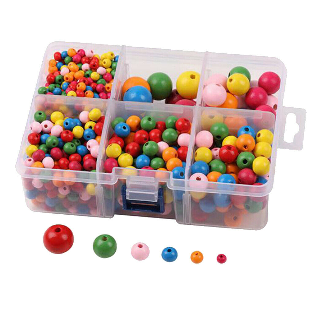 1105pcs Colored Round Wooden Beads for Crafts Loose Solid Wooden Spacer Beads