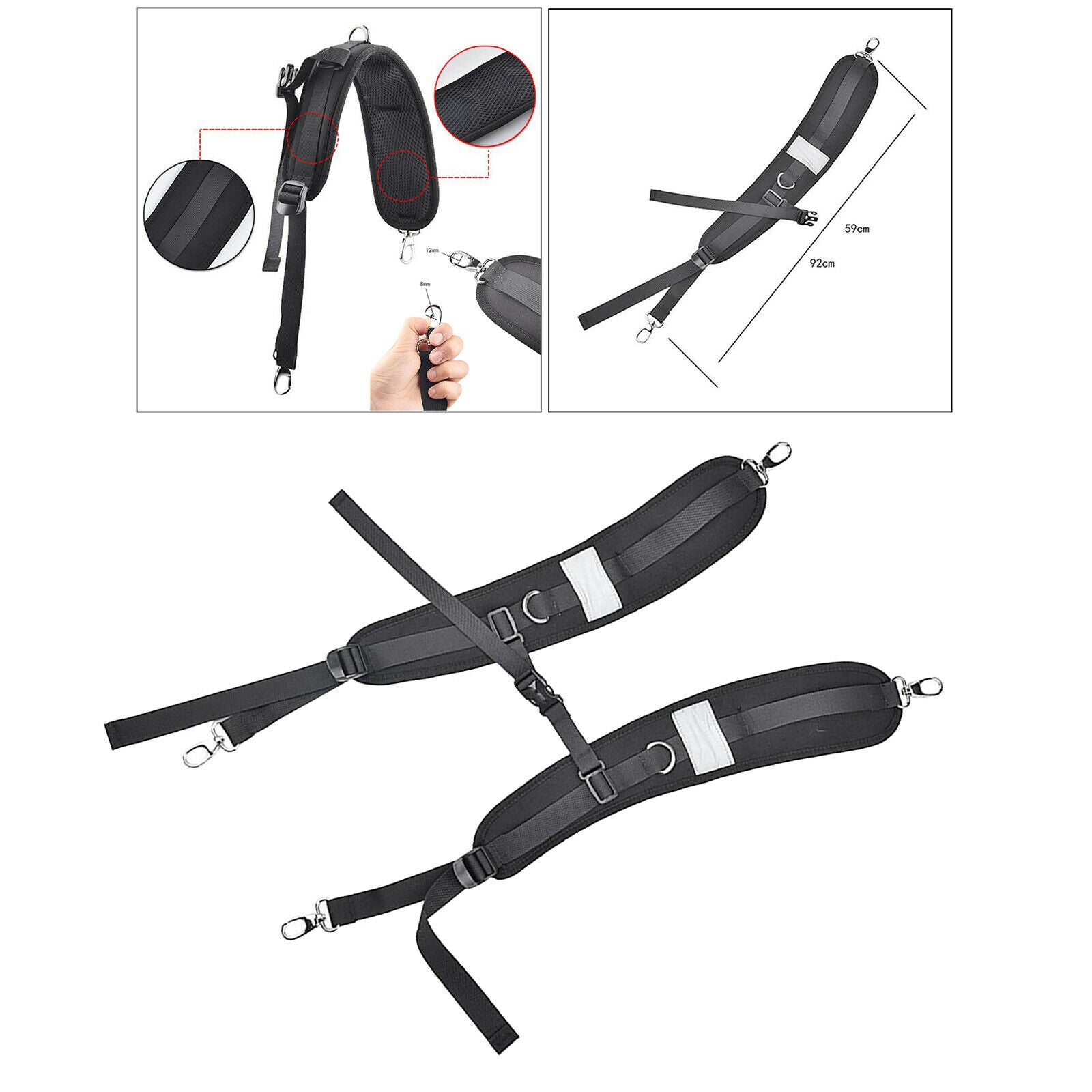 Replacement Backpack Shoulder Straps Adjustable With Hooks Reflective Strip