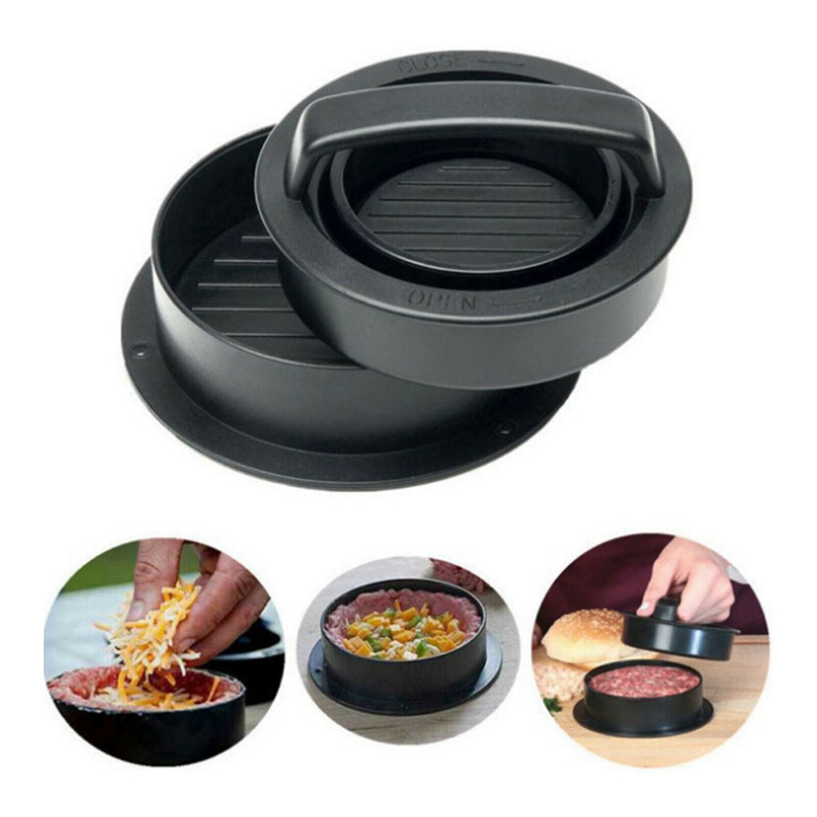 Non Stick 3 IN 1 Stuffed Burger Press Hamburger Patty Mold Maker Sliders BBQ