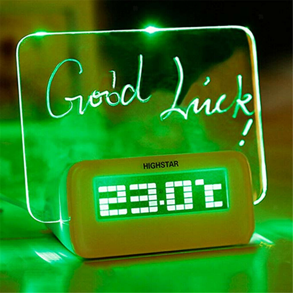 LED Digital Fluorescent Message Board Date Time Alarm Clock MKC White + Green