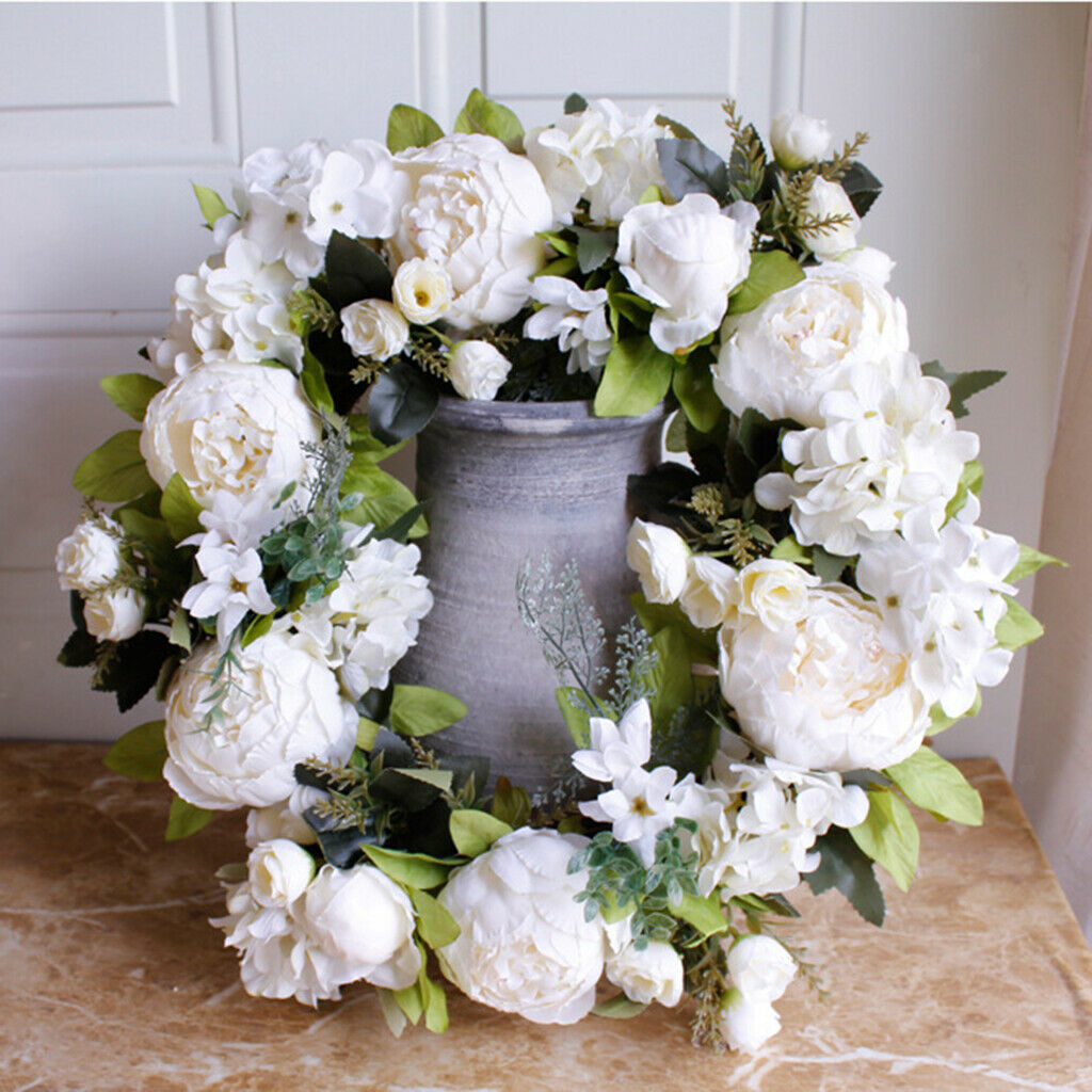 White Peony Flower Wreaths Front Door Wreath Outdoor Wall Hanging Ornament