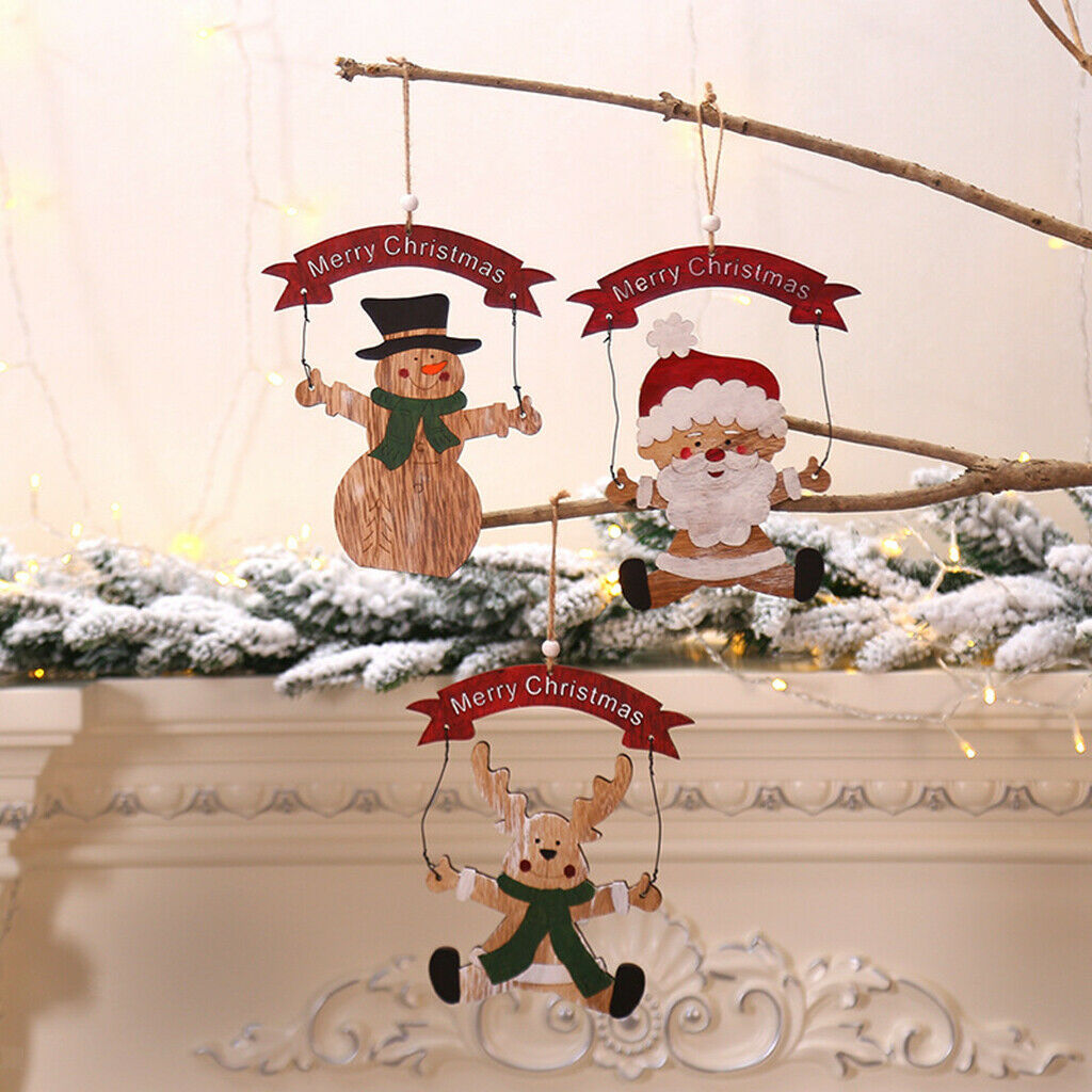 Christmas Santa Wooden Pendants Xmas Ornaments Window Wall Hanging Decors
