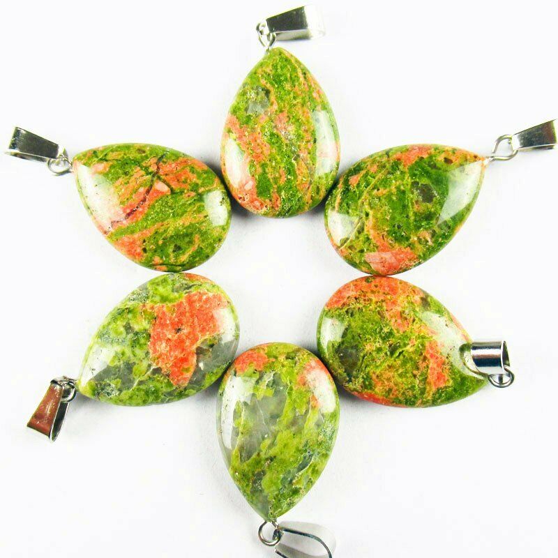10pcs 27x16x6mm Natural Unakite Gem Teardrop 36g Pendant Bead A-131SK