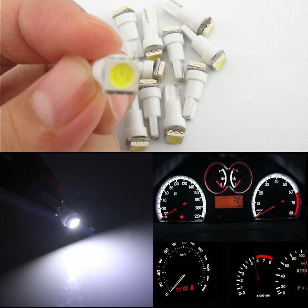 10pcs/Set T5 Dashboard Gauge 1SMD LED Wedge Instrument Panel Light Bulb 58 70 74