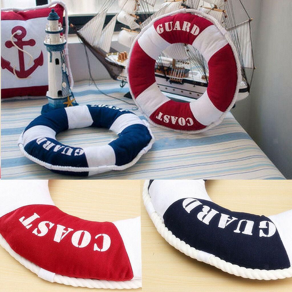 Life Buoy Mediterranean Coast Guard 40" Pillow Sofa Cushion Home Decor Red