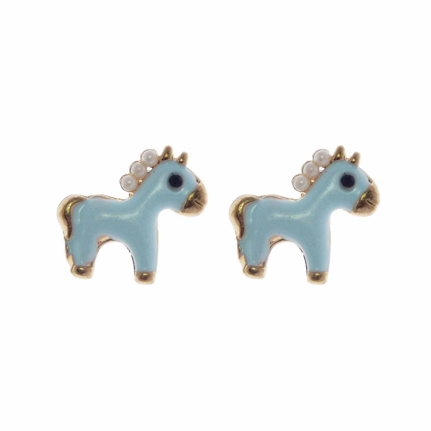 10 pcs Cute Horse Charm Enamel Blue with Imitation Pearls Pendant DIY 17*16mm