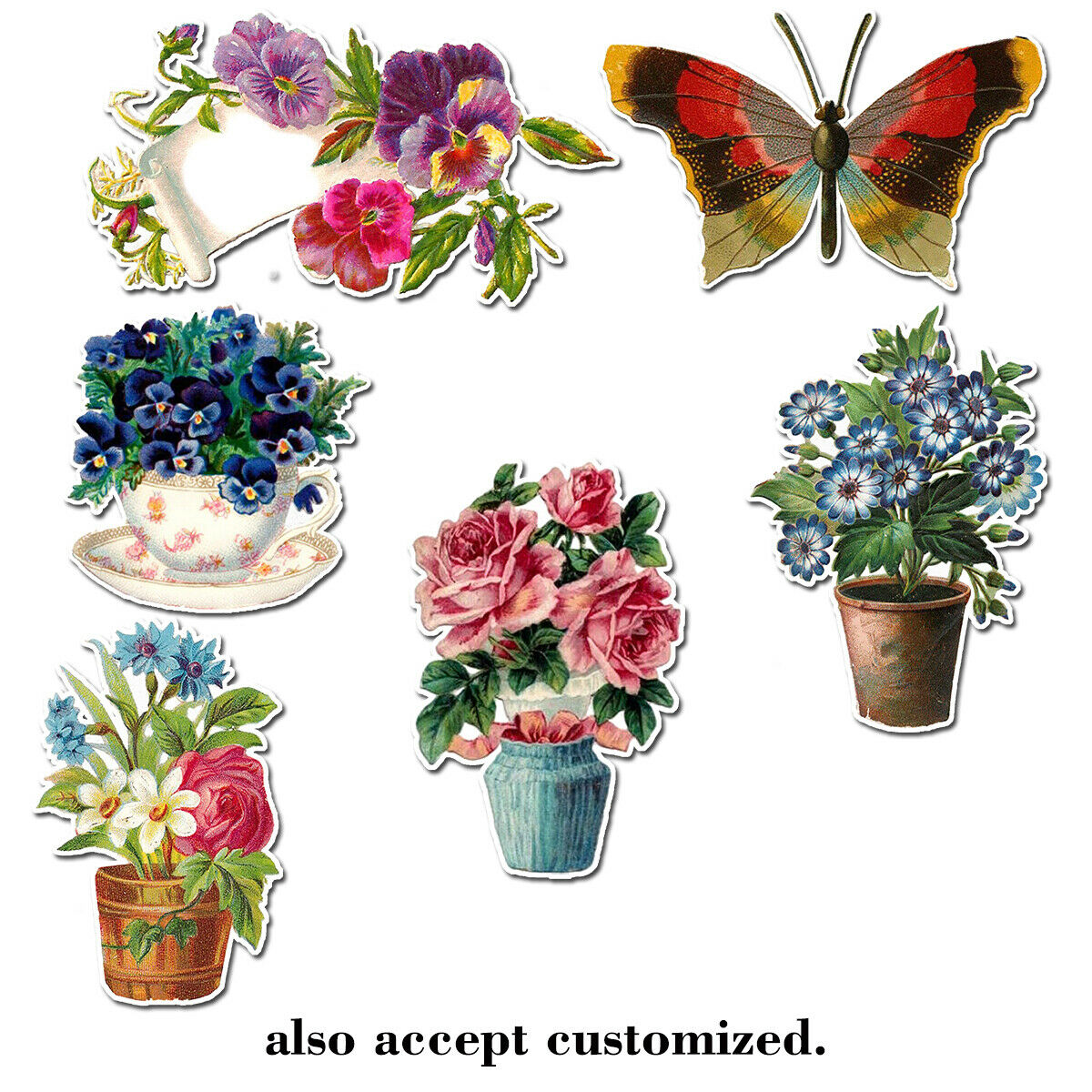 6X Butterfly Flowers Stickers Vinyl Laptop Luggage Decals Guitar Cup Wall Decor