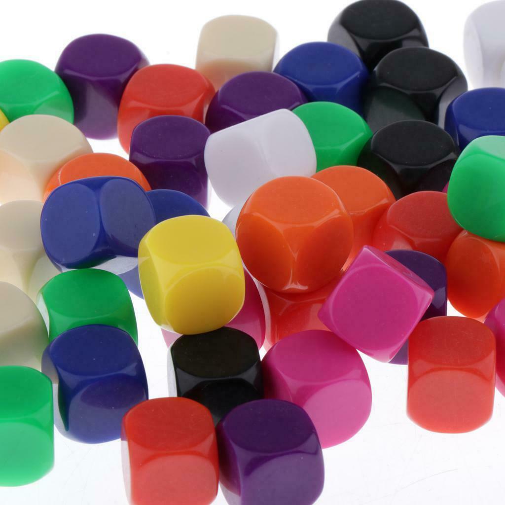 50x Blank D6 Mix Color Dice Dungeon & Dragon RPG Roleplay Game Set Kids Gift