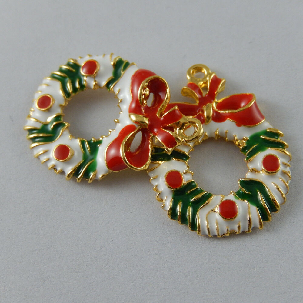 10 pcs Christmas Bowknot Floral Garland Charm Oil Drip Pendant Findings 27x19mm