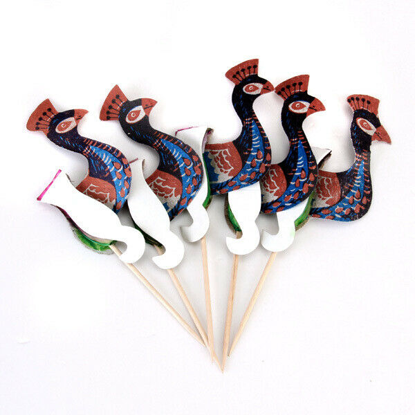 Generic Colorful Peacock Cocktail Drink Fruit Cake Sticks Pack of 50