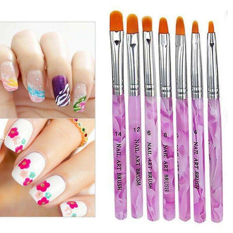 7Pcs Acrylic Nail Art Pen Tips UV Builder Gel Painting Nails Brush Manicure Set.