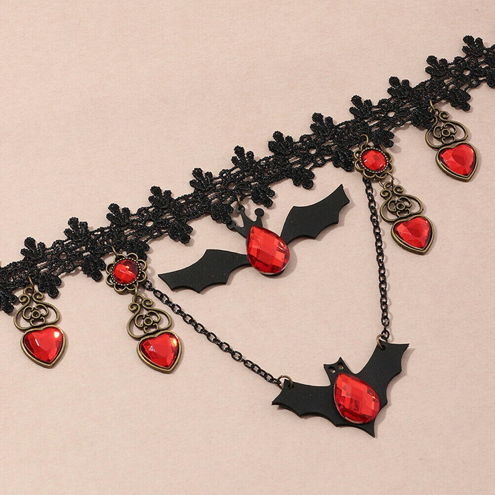 Gothic Jewelry Red Bat Halloween Necklace Lace Choker Necklace Nightmare Laye PT