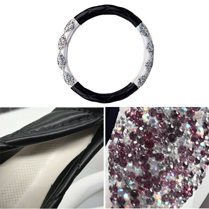 1PCS Car SUV Truck Steering Wheel Cover 38cm/15" Deluxe PU Leather Bling Diamond