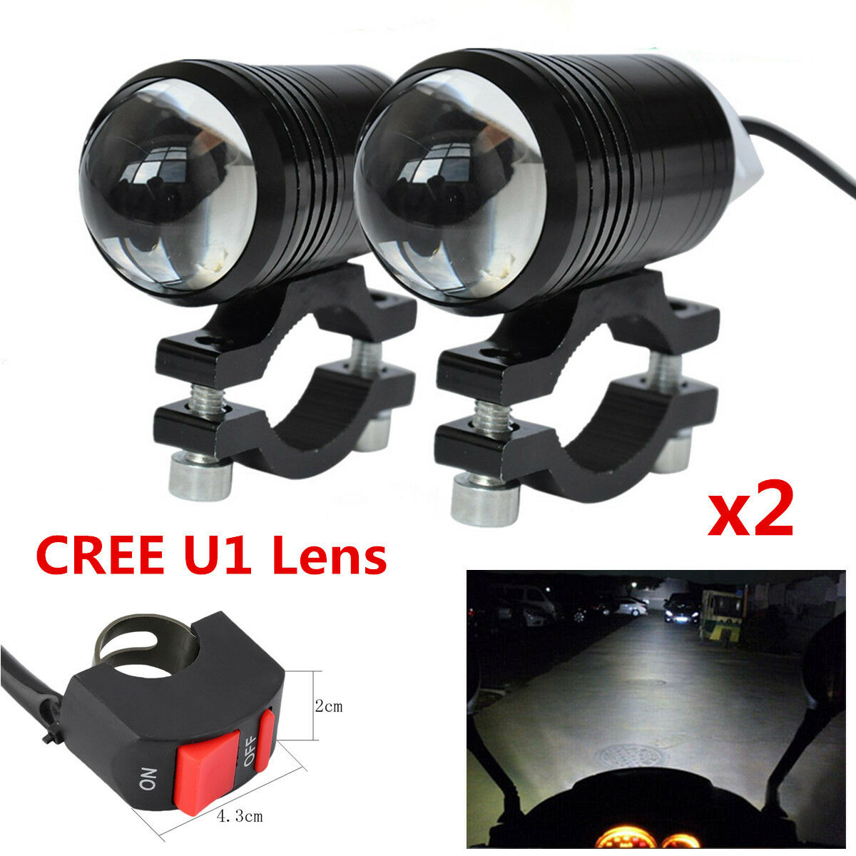 2x  U1 Lens LED Motorcycle Headlight Driving Fog Light Spot Lamp