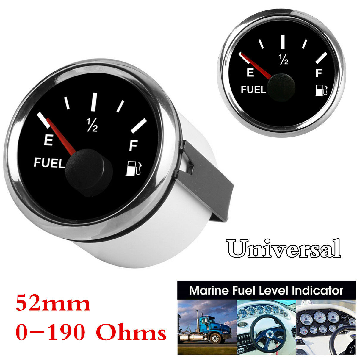 Boat Vechile Fuel Level Gauge Marine Yacht Trim Tank Indicator 52mm 0-190 Ohms