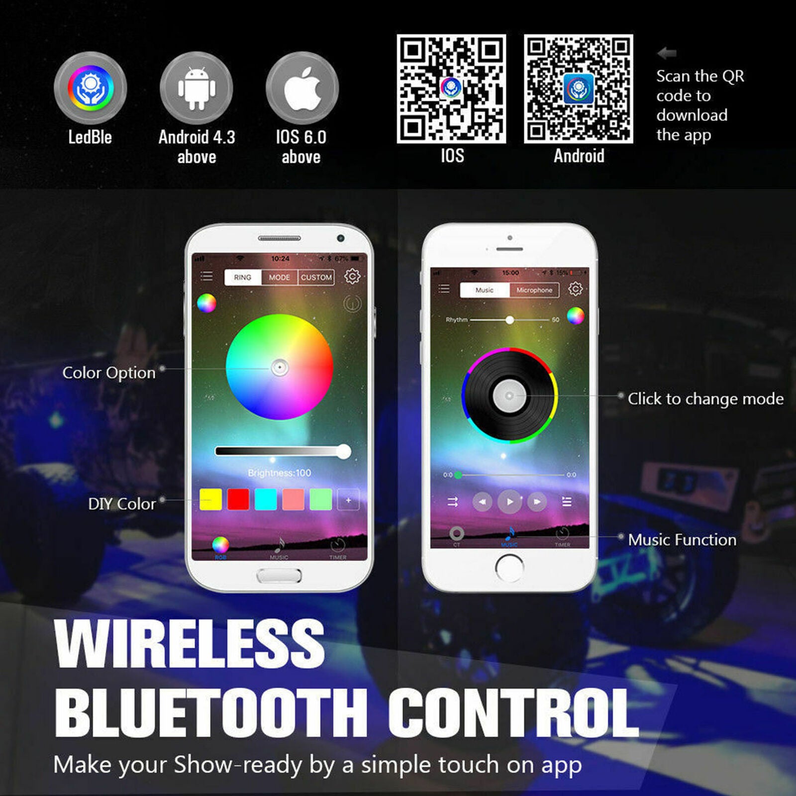 8x LED RGB Offroad Rock Light Underbody Lamp bluetooth APP Control For Car Truck