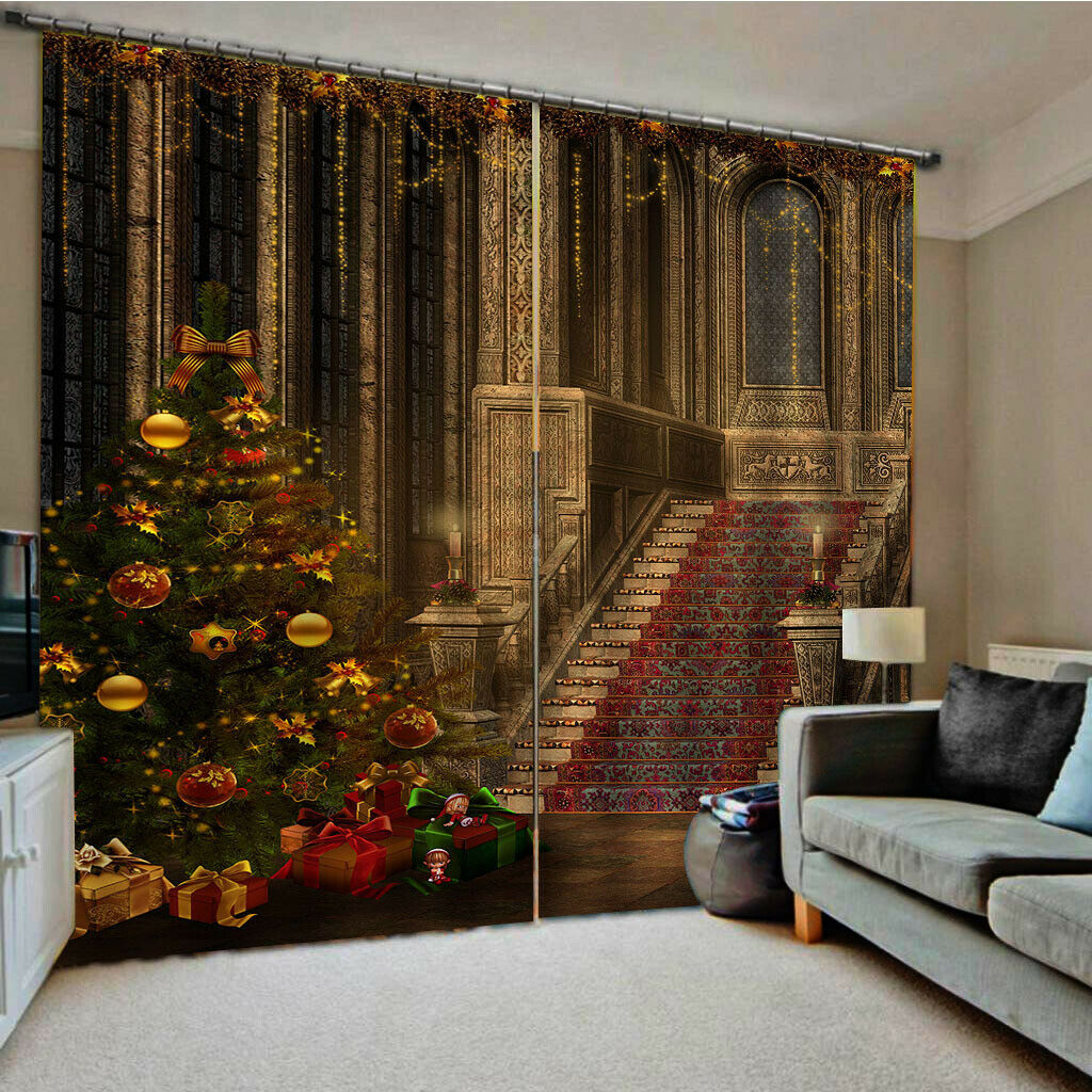 Christmas Castle Waterproof Living Room Bedroom Window Drapes 2 Panel Set