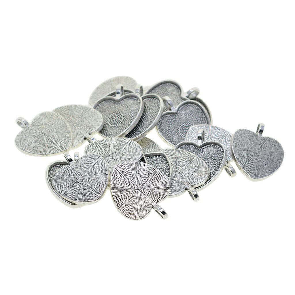 20Set Heart Blank Cabochon Trays Charms Earrings Jewelry Making Findings