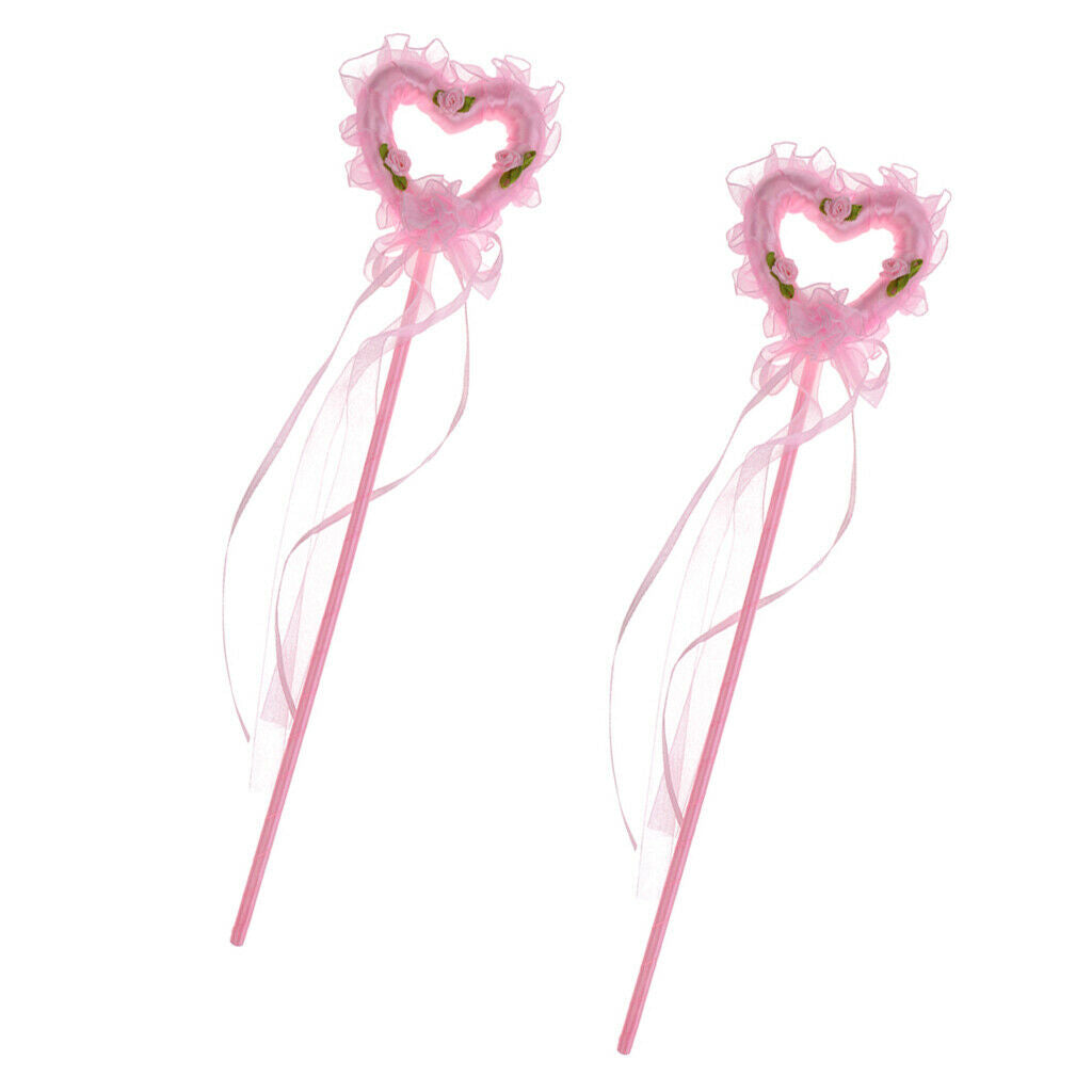 2 Pieces Pink Heart Shape Princess Fairy Wands for Kids Girls Party Supplies