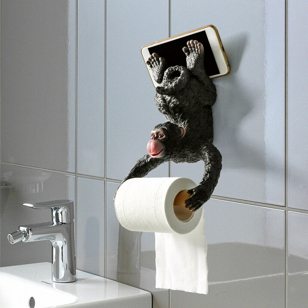 Cartoon Gibbon Statue Wall Mounting Paper Holder Decoration Punch-Free