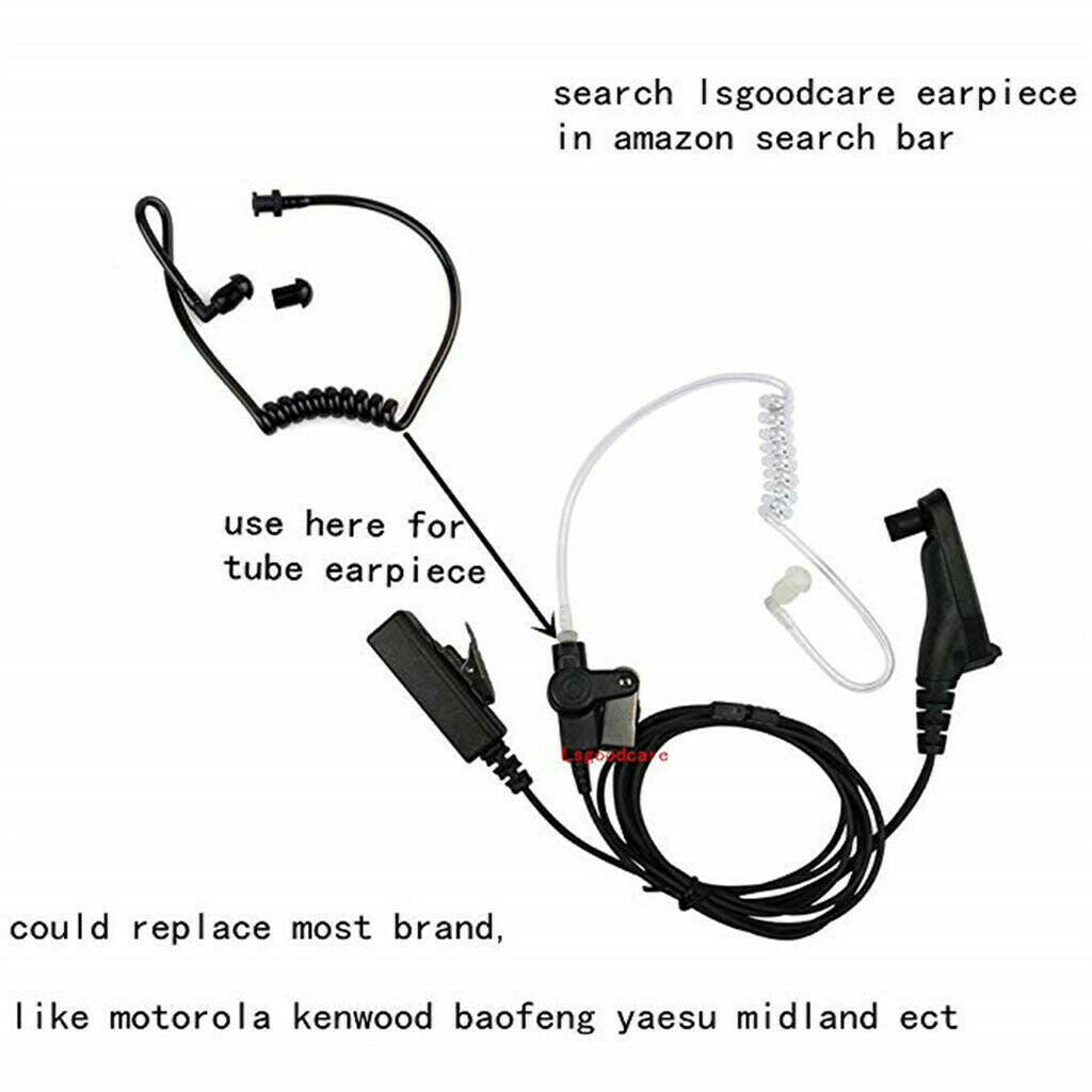 10Piece Black Coiled Acoustic Tube with Earbud and Connectors (Twist On)