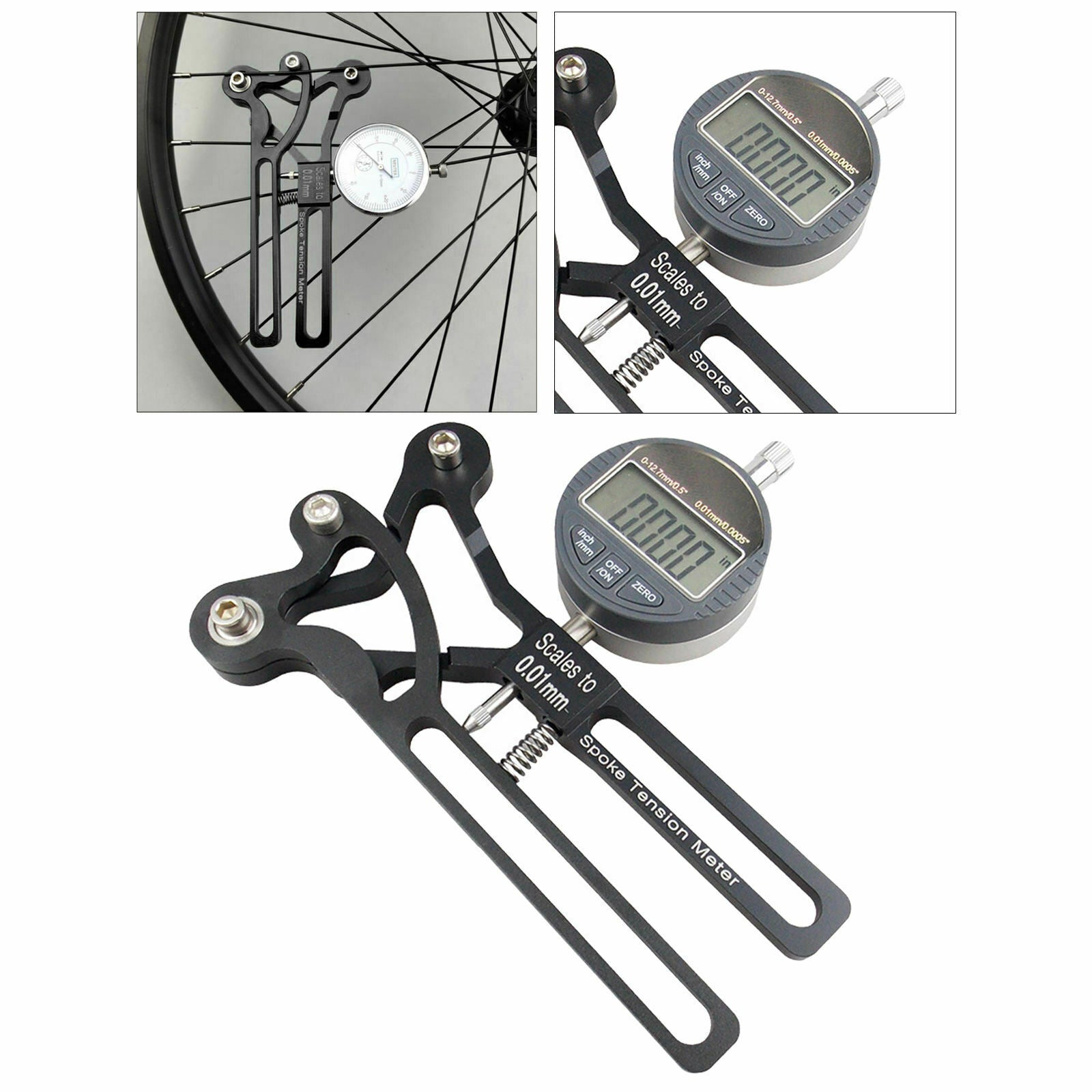 Bike Spoke Tension Meter Deluxe Bicycle Spoke Tensiometer Watch Wheel Tool Black