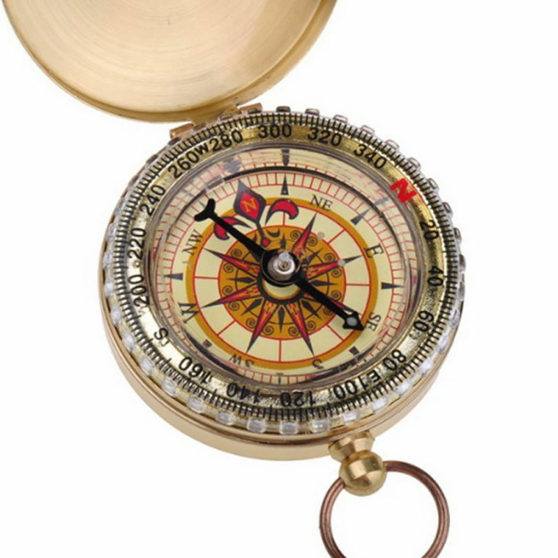Luminous Camping Hiking Pocket Brass Golden Compass Portable Compass