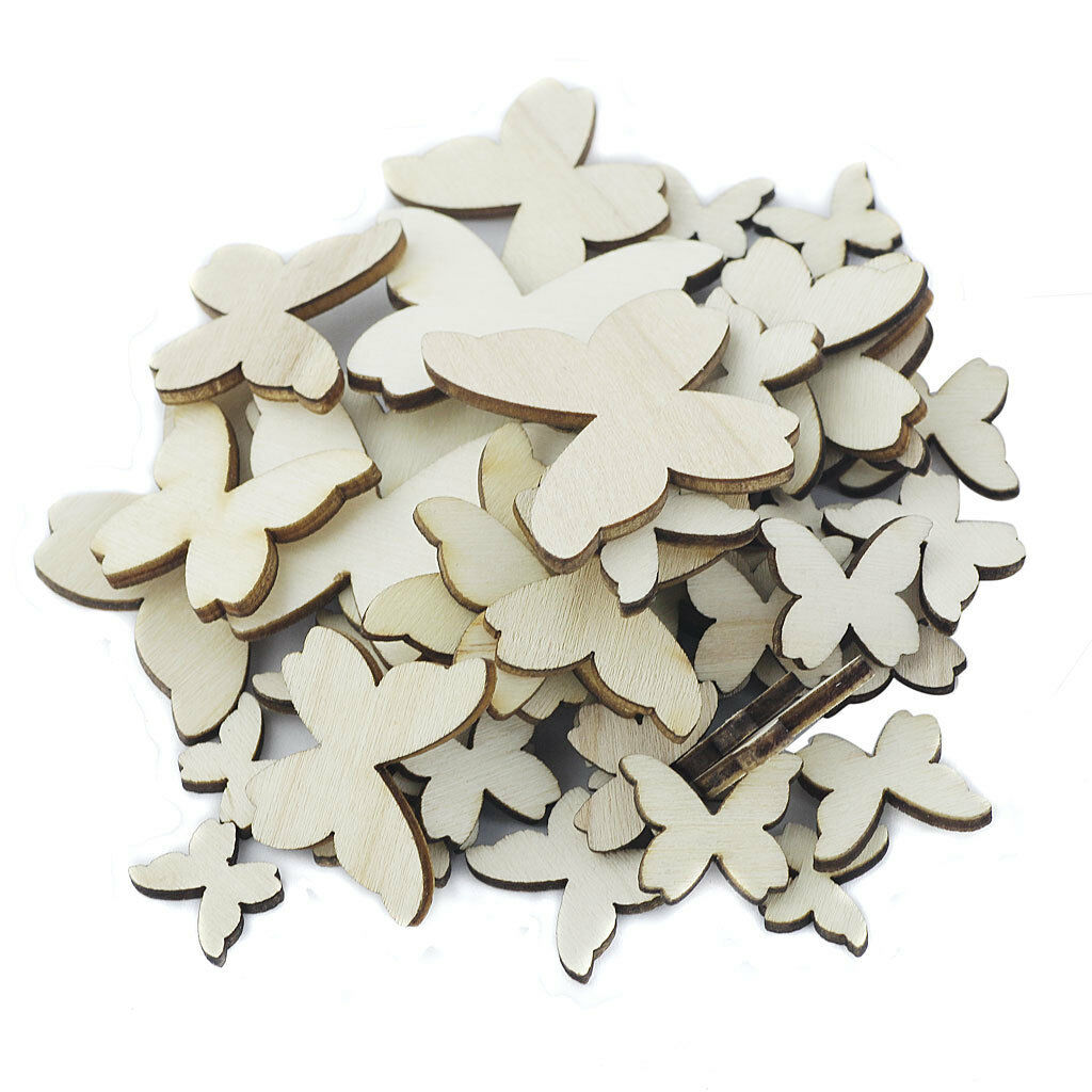 50pcs Assorted Natural Unfinished Wood Butterfly Crafts for DIY Scrapbooking